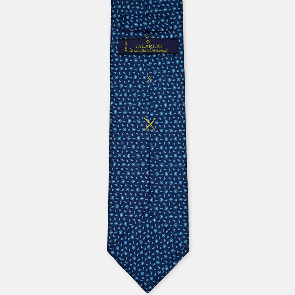 3-Fold Silk Tie, Floral Pattern, Light Blue - 3128