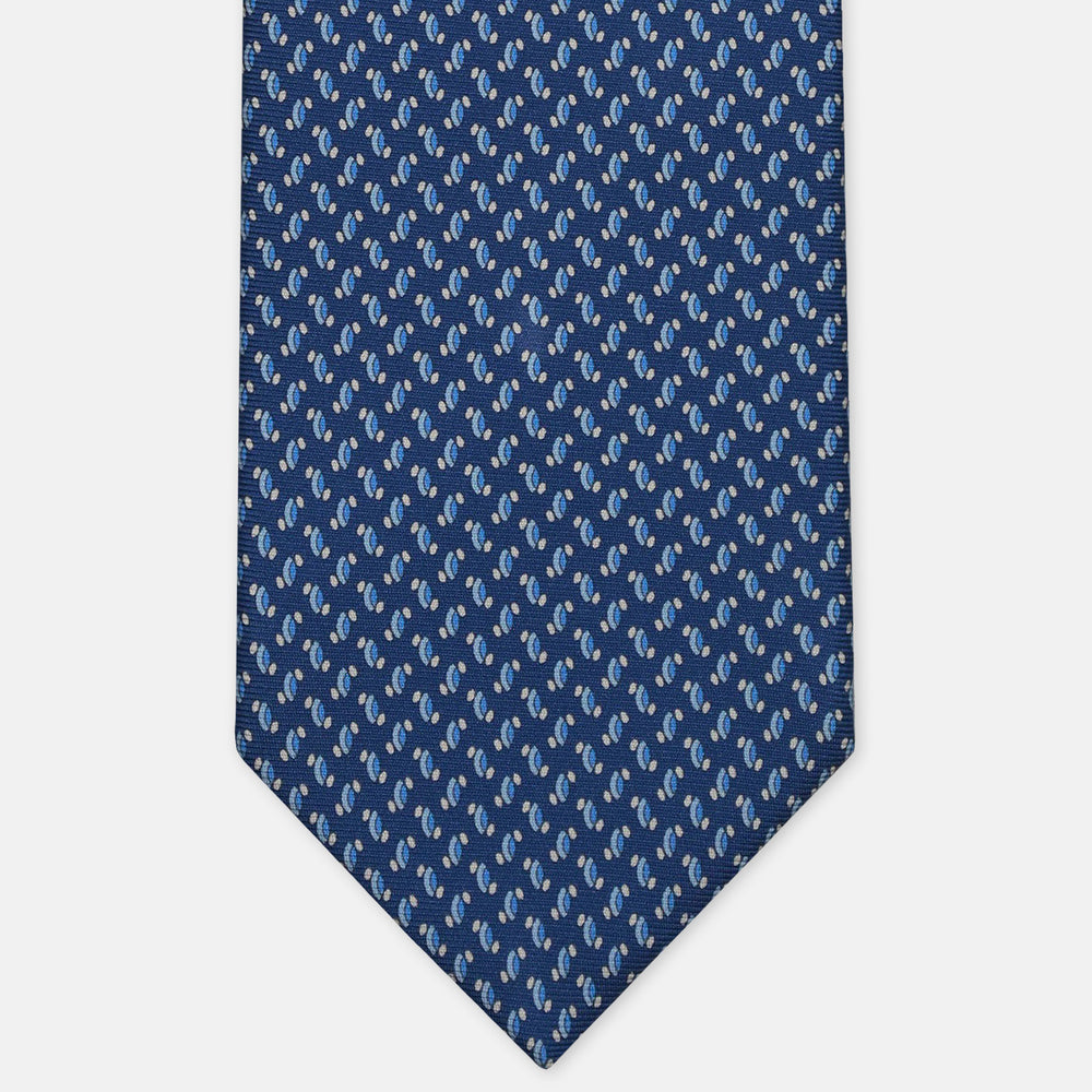 3-Fold Silk Tie, Micro Geometric Pattern, Light Blue - 3130