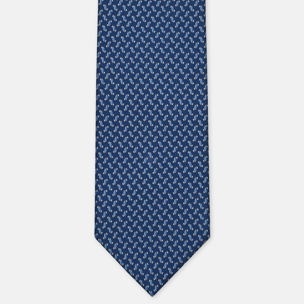 3-Fold Silk Tie, Micro Geometric Pattern, Light Blue - 3130