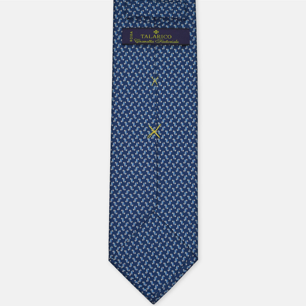 3-Fold Silk Tie, Micro Geometric Pattern, Light Blue - 3130