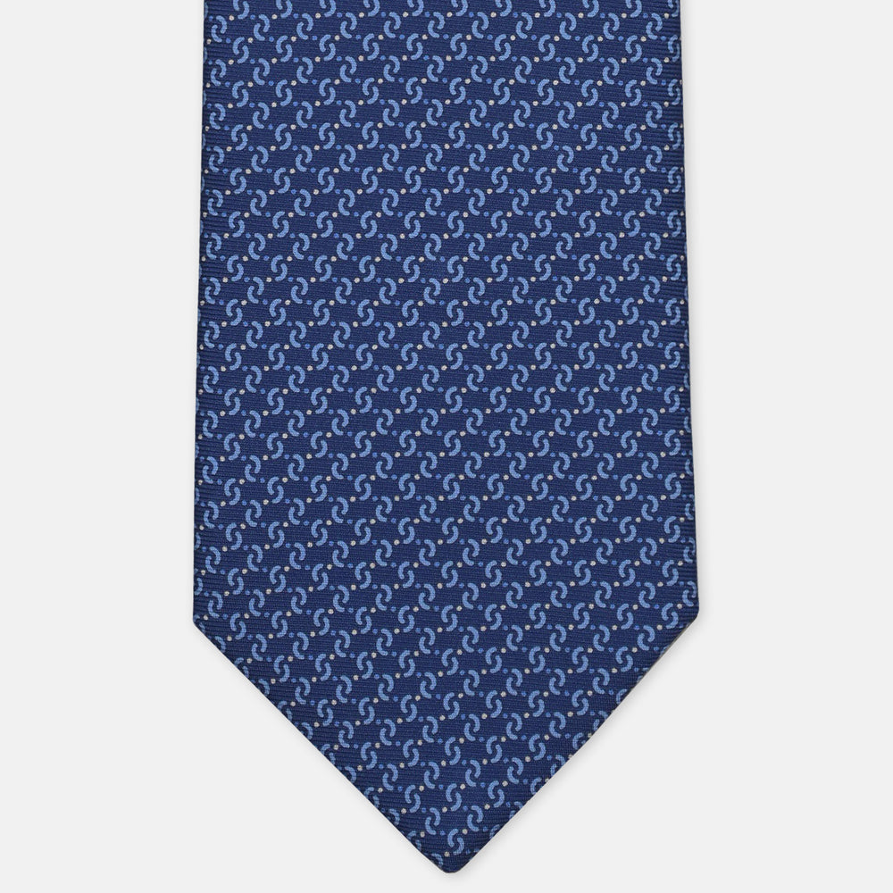 3-Fold Silk Tie, Micro Geometric Pattern, Light Blue - 3135