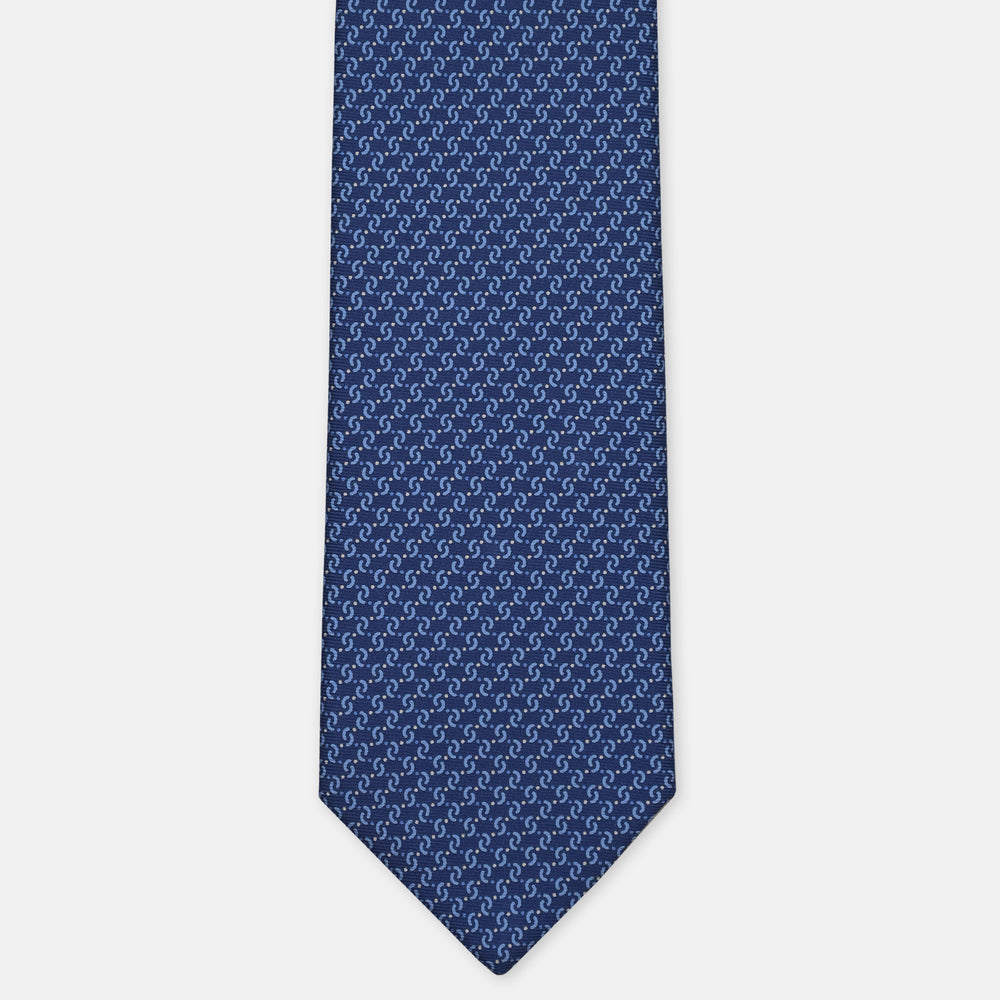 3-Fold Silk Tie, Micro Geometric Pattern, Light Blue - 3135