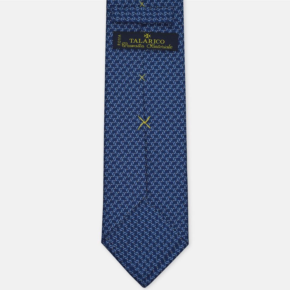 3-Fold Silk Tie, Micro Geometric Pattern, Light Blue - 3135