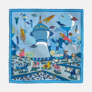 Silk Pocket Square with a Future City Pattern