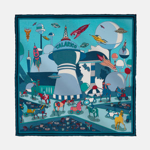 Silk Pocket Square with a Future City Pattern