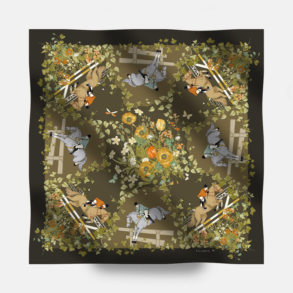 90 Twill Silk Scarf Equestrian Garden