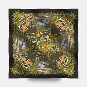 90 Twill Silk Scarf Equestrian Garden