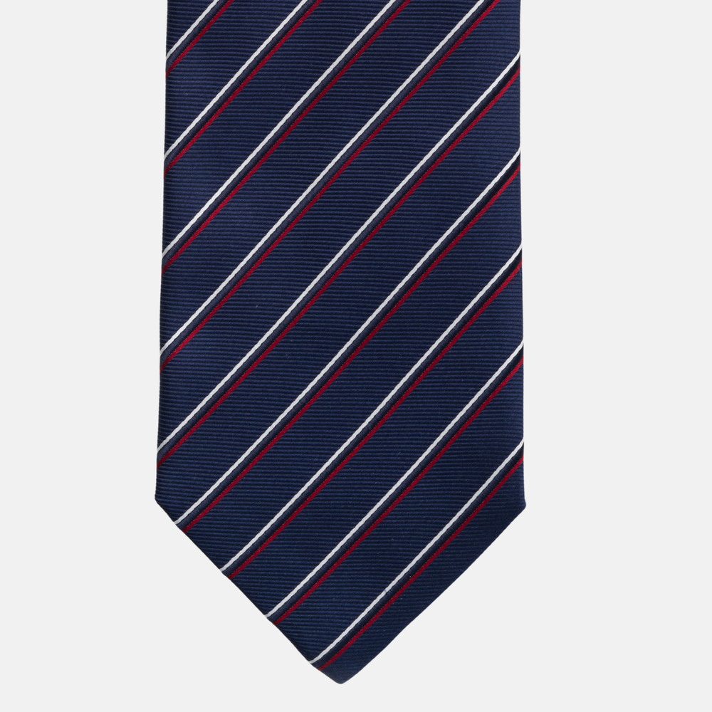 1999 Collection Heavy Silk Blue Tie with Thin Stripes