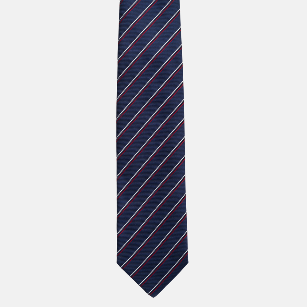 1999 Collection Heavy Silk Blue Tie with Thin Stripes