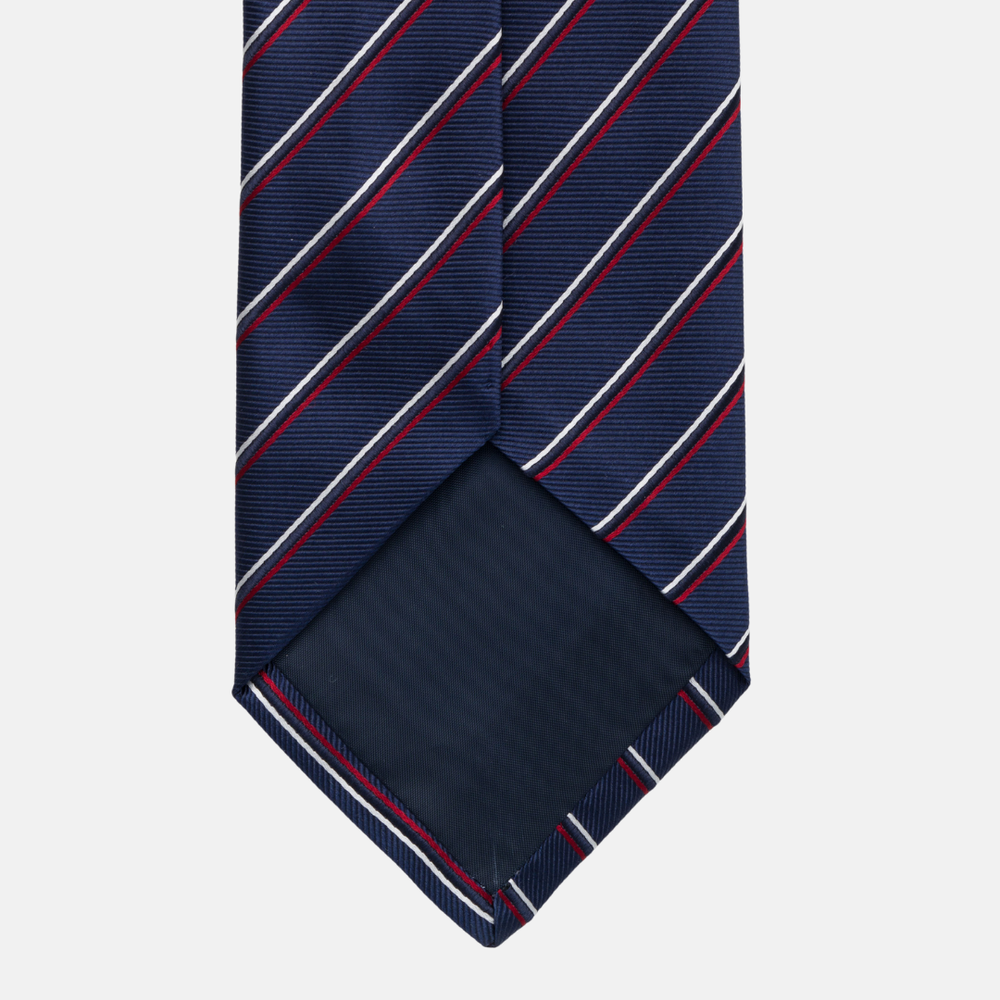 1999 Collection Heavy Silk Blue Tie with Thin Stripes