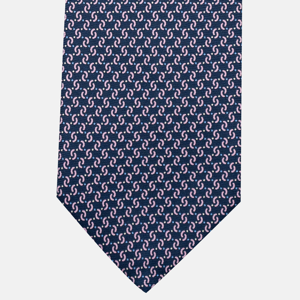 3-Fold Silk Tie, Geometric Pattern, Blue Pink - JA056669-3