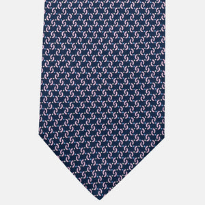 3-Fold Silk Tie, Geometric Pattern, Blue Pink - JA056669-3