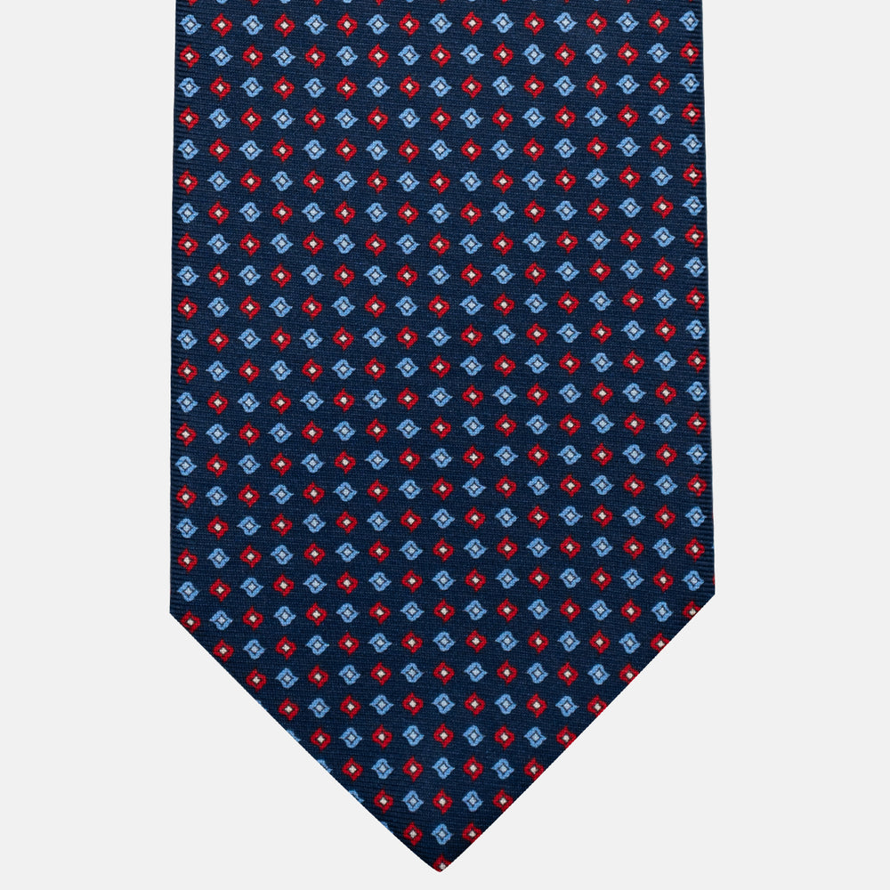 3-Fold Silk Tie, Micro Pattern, Blue and Red - JA056673-3