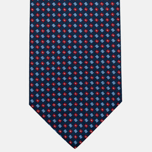 3-Fold Silk Tie, Micro Pattern, Blue and Red - JA056673-3