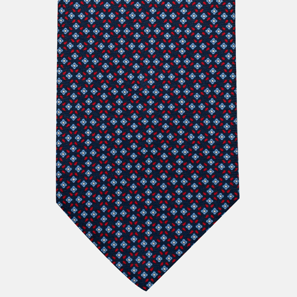3-Fold Silk Tie, Floral Pattern, Blue and Red - JA056130-3