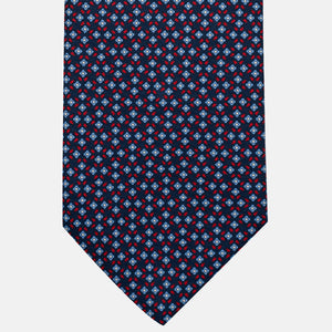 3-Fold Silk Tie, Floral Pattern, Blue and Red - JA056130-3