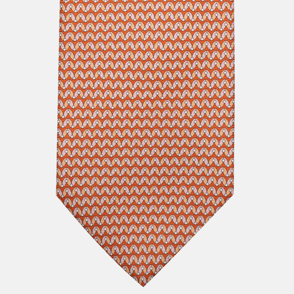 3-Fold Silk Tie, Geometric Pattern, Orange - JA056675-3