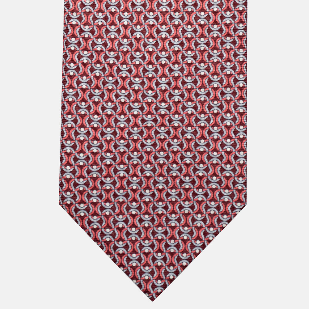 3-Fold Silk Tie, Geometric Pattern, Bordeaux - JA056334-3