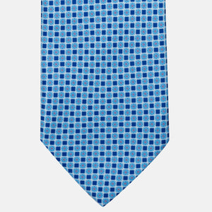 3-Fold Satin Silk Tie with Geometric Pattern, Light Blue - JA241005-3