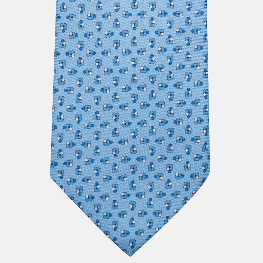 3-Fold Silk Tie, Floral Pattern, Light Blue - JA057247-3