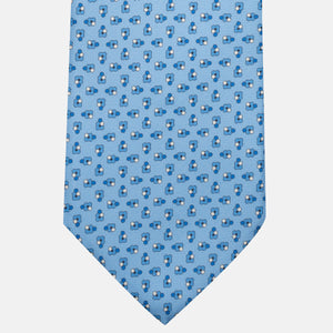 3-Fold Silk Tie, Floral Pattern, Light Blue - JA057247-3