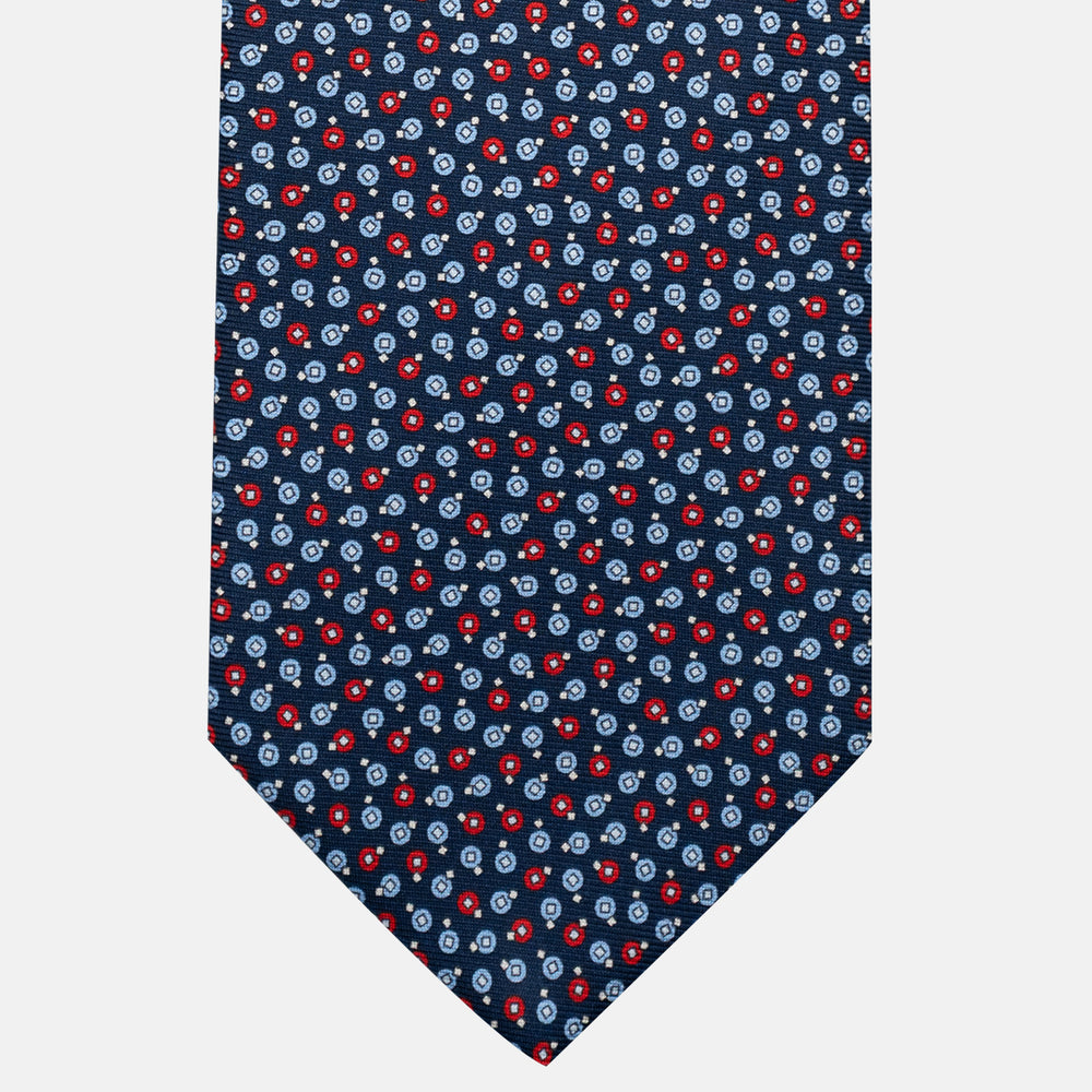 3-Fold Silk Tie, Geometric Pattern, Blue and Red - JA055946-3