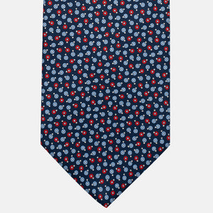3-Fold Silk Tie, Geometric Pattern, Blue and Red - JA055946-3