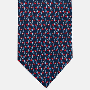 3-Fold Silk Tie, Floral Pattern, Blue and Red - JA056337-3