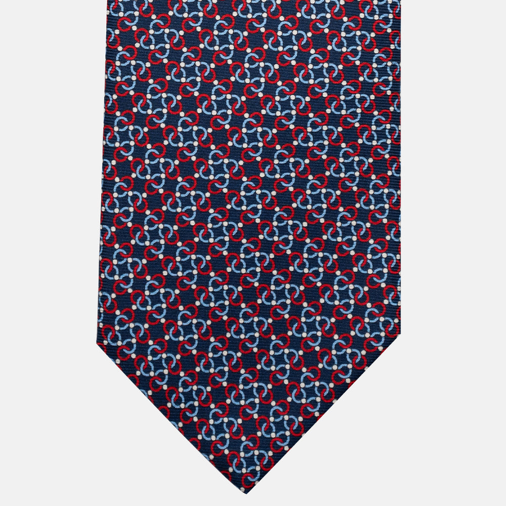 3-Fold Silk Tie, Chain Pattern, Blue and Red - JA055937-3