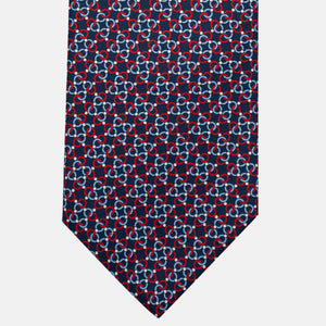 3-Fold Silk Tie, Chain Pattern, Blue and Red - JA055937-3