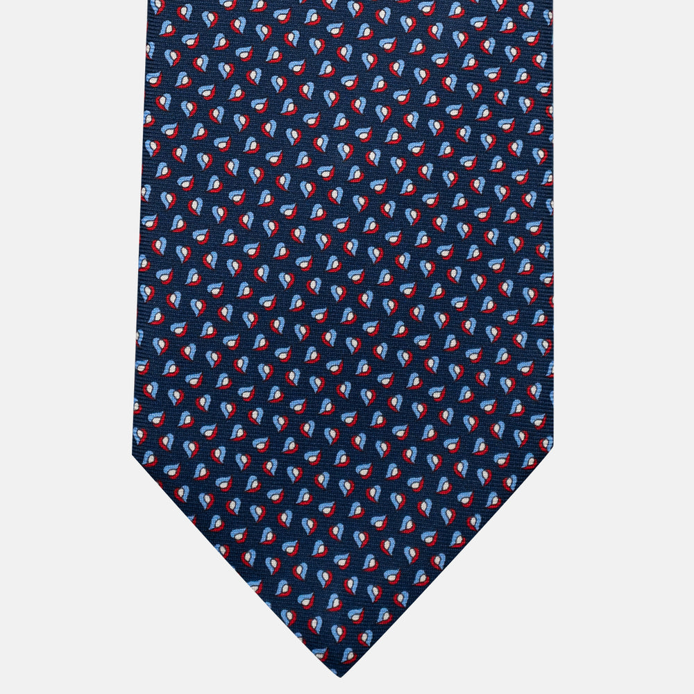 3-Fold Silk Tie, Micro Pattern, Blue and Red - JA056125-3