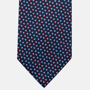 3-Fold Silk Tie, Micro Pattern, Blue and Red - JA056125-3