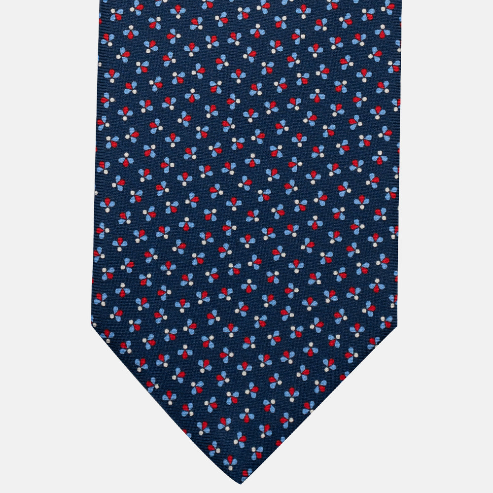 3-Fold Silk Tie, Bee Pattern, Blue and Red - JA057246-3