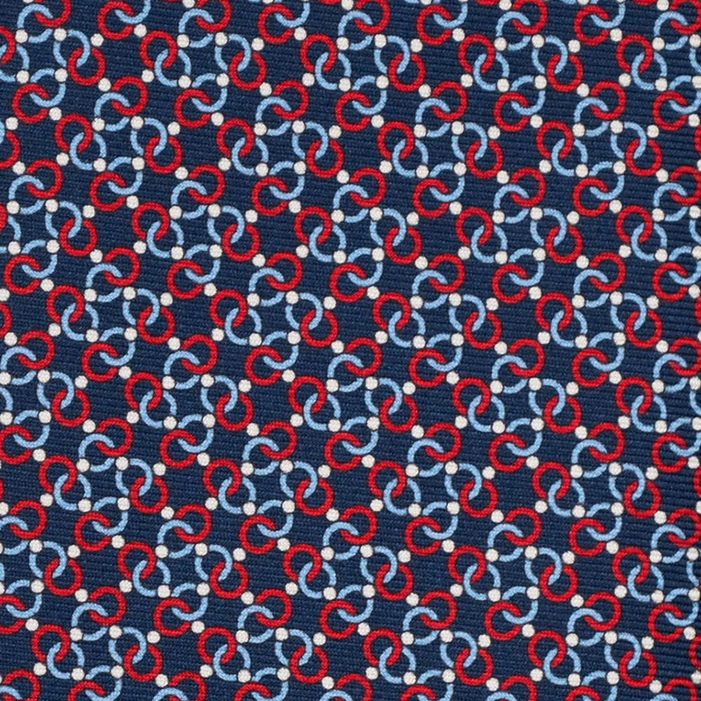 3-Fold Silk Tie, Chain Pattern, Blue and Red - JA055937-3