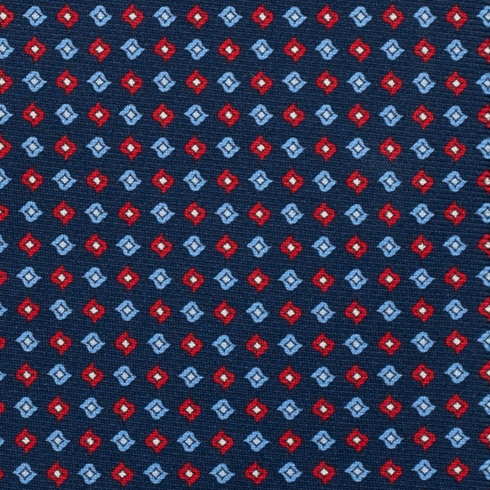 3-Fold Silk Tie, Micro Pattern, Blue and Red - JA056673-3