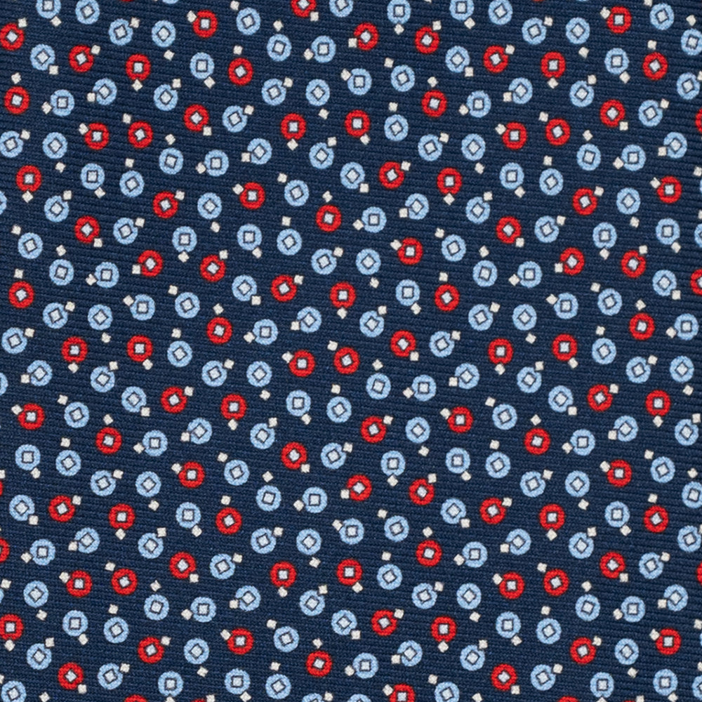 3-Fold Silk Tie, Geometric Pattern, Blue and Red - JA055946-3