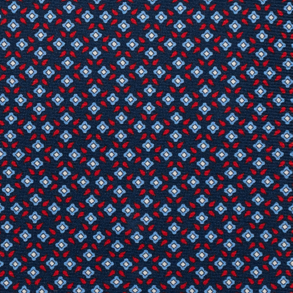 3-Fold Silk Tie, Floral Pattern, Blue and Red - JA056130-3