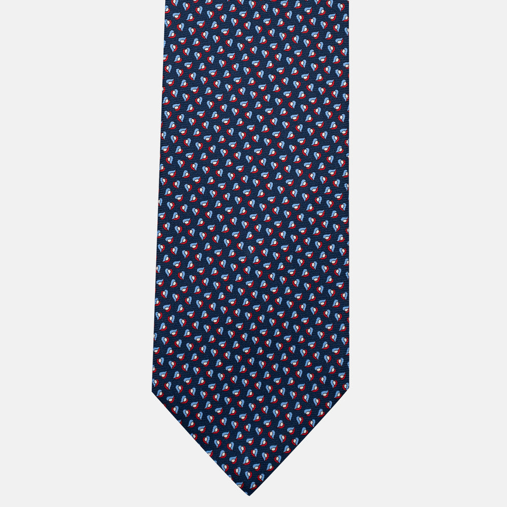 3-Fold Silk Tie, Micro Pattern, Blue and Red - JA056125-3
