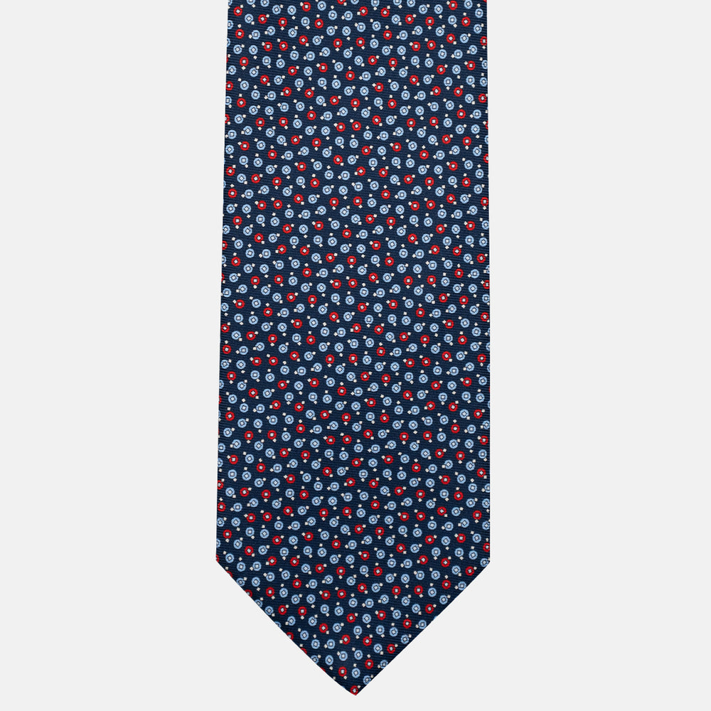 3-Fold Silk Tie, Geometric Pattern, Blue and Red - JA055946-3