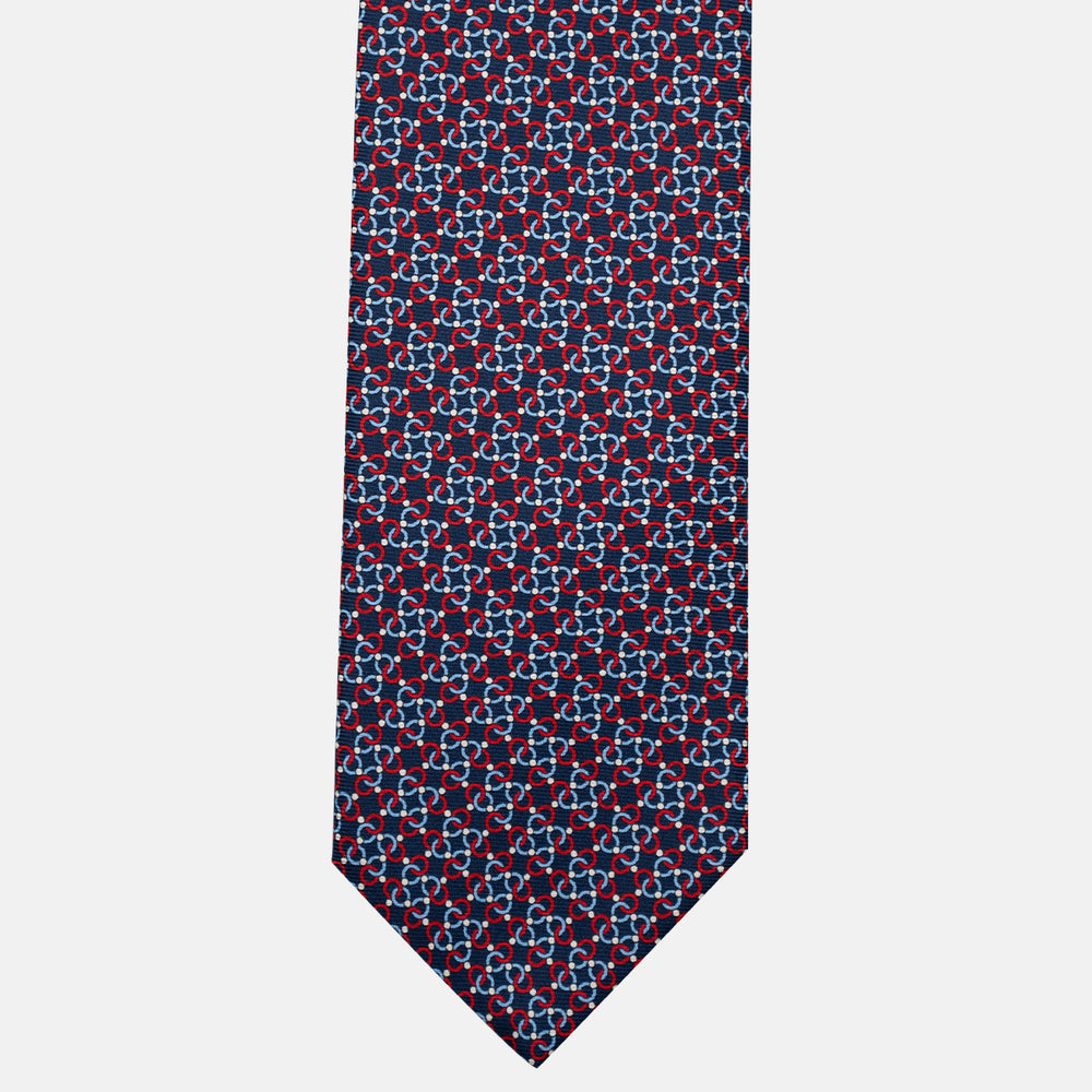 3-Fold Silk Tie, Chain Pattern, Blue and Red - JA055937-3