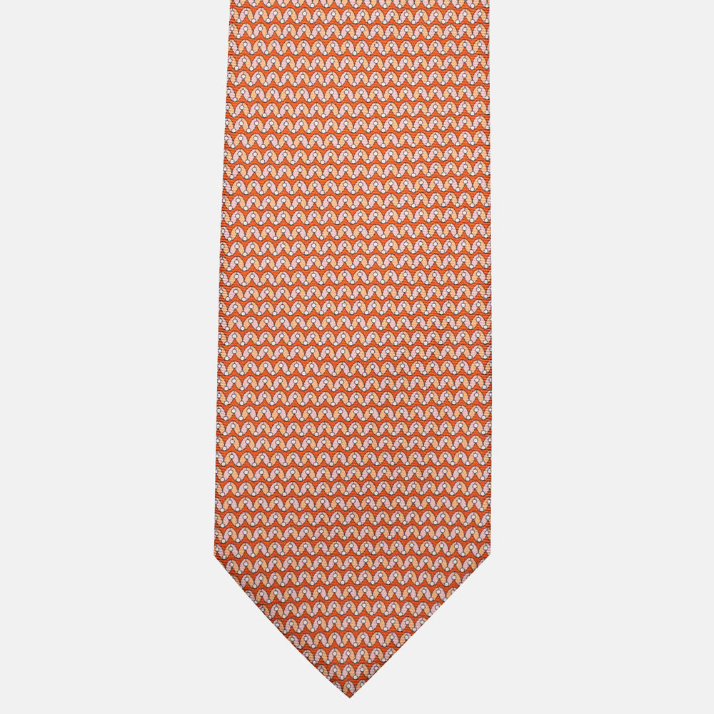 3-Fold Silk Tie, Geometric Pattern, Orange - JA056675-3