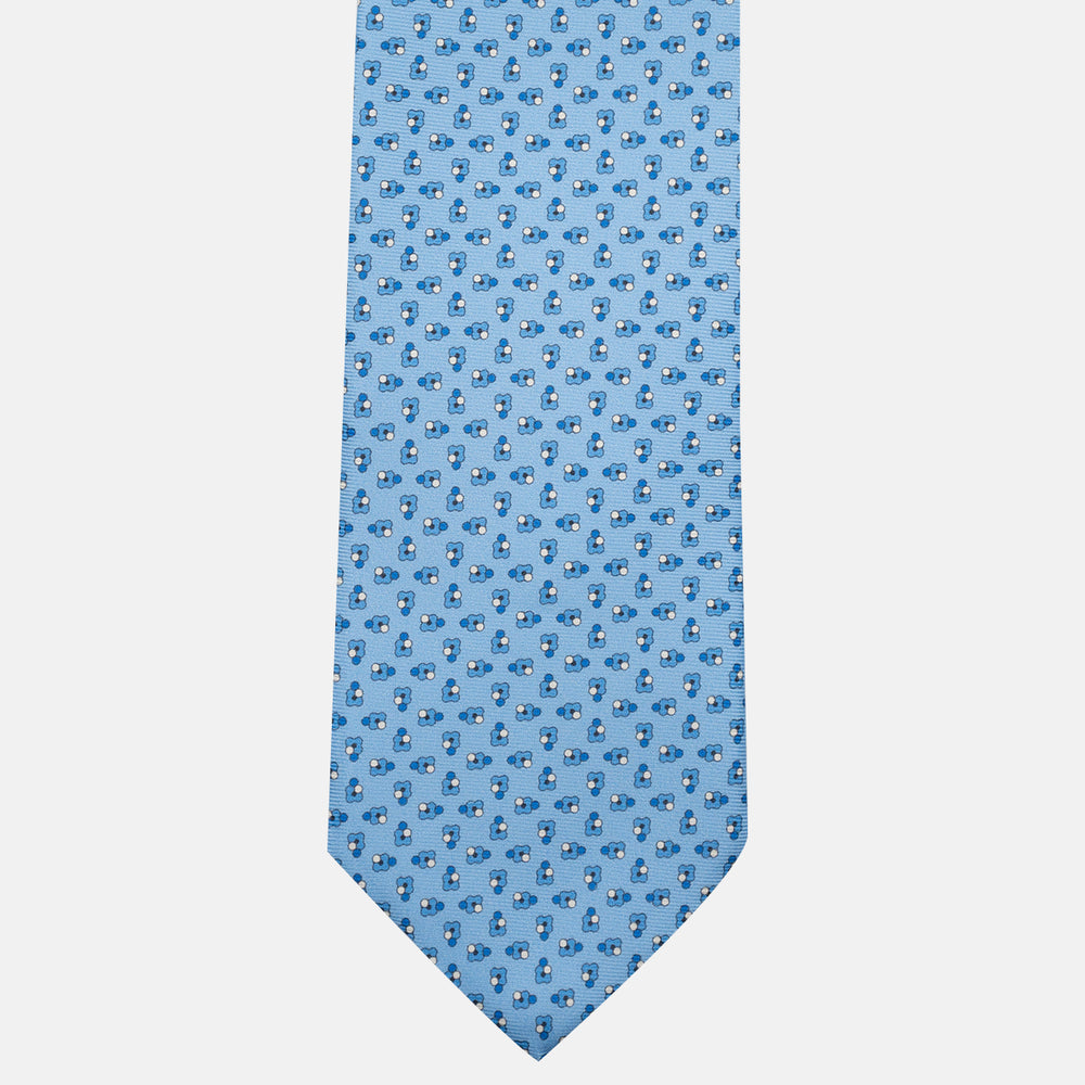 3-Fold Silk Tie, Floral Pattern, Light Blue - JA057247-3