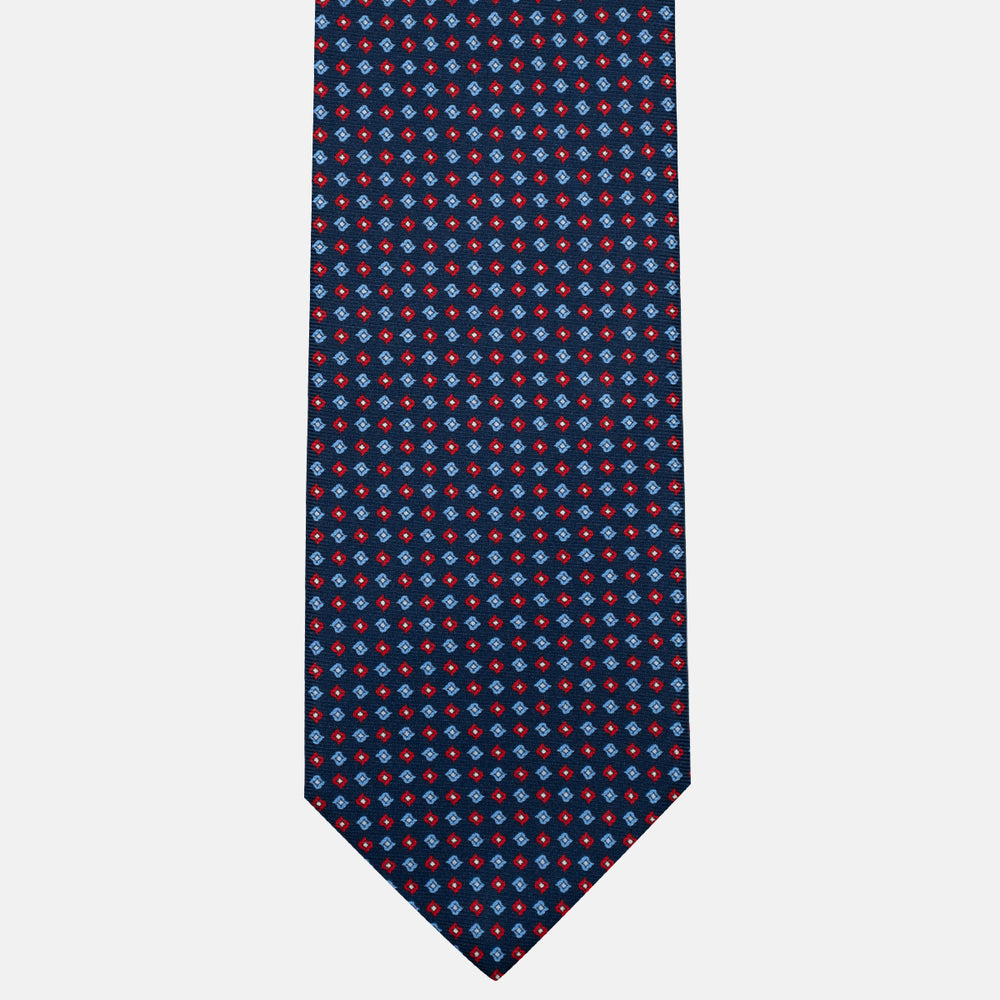3-Fold Silk Tie, Micro Pattern, Blue and Red - JA056673-3