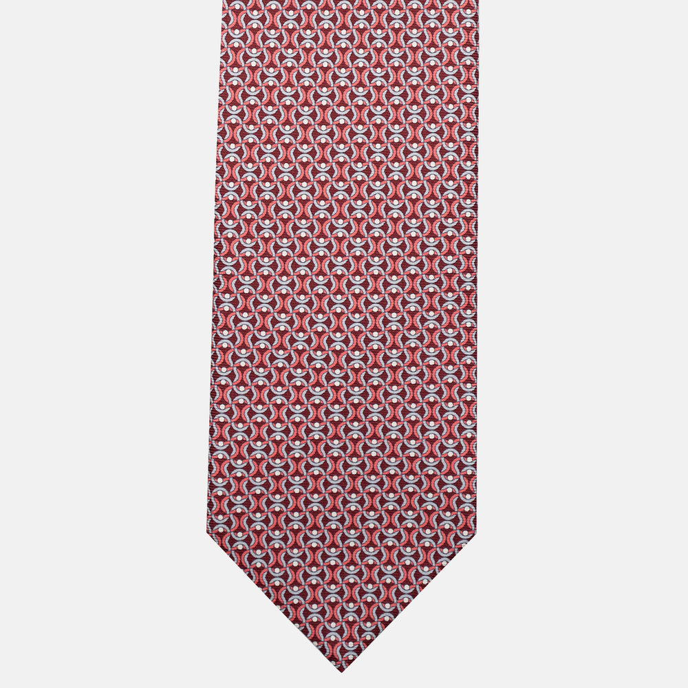 3-Fold Silk Tie, Geometric Pattern, Bordeaux - JA056334-3