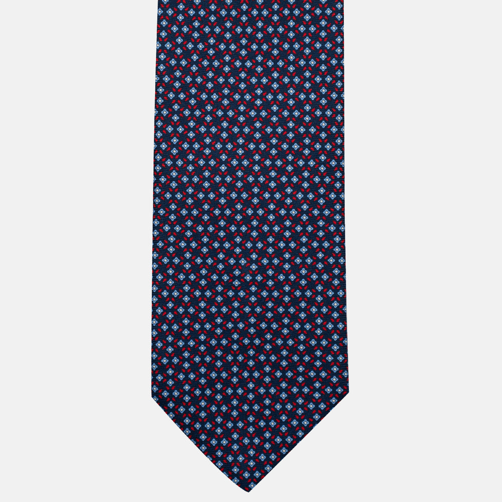 3-Fold Silk Tie, Floral Pattern, Blue and Red - JA056130-3