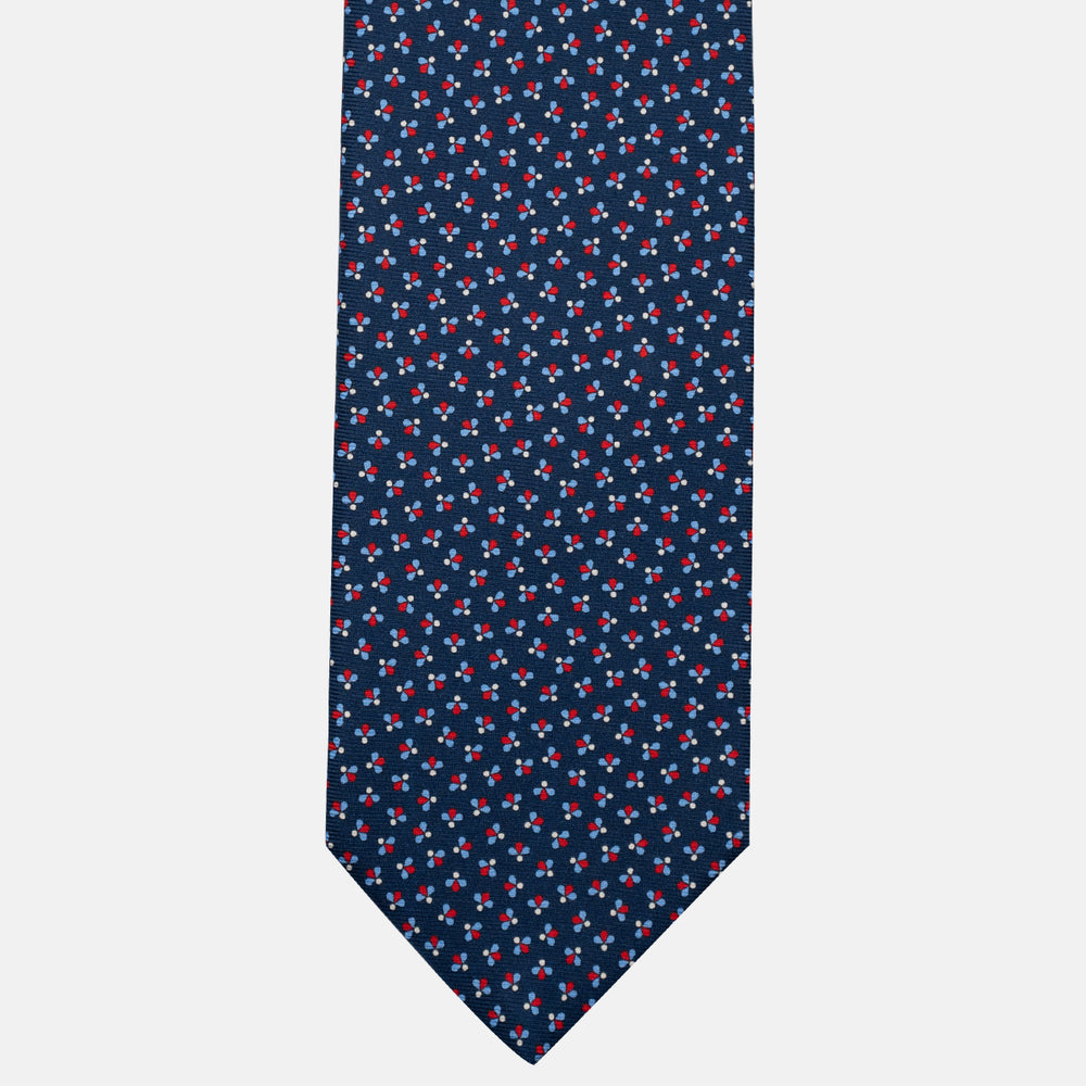 3-Fold Silk Tie, Bee Pattern, Blue and Red - JA057246-3