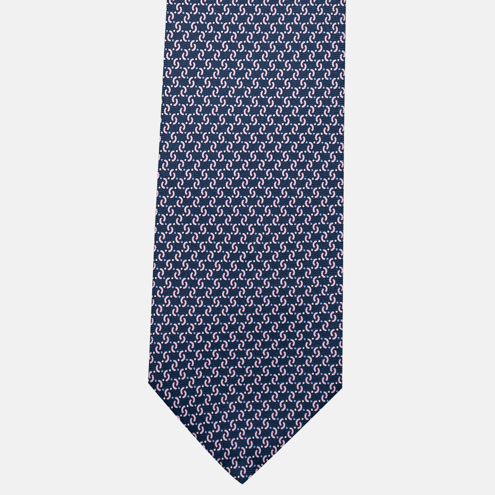 3-Fold Silk Tie, Geometric Pattern, Blue Pink - JA056669-3