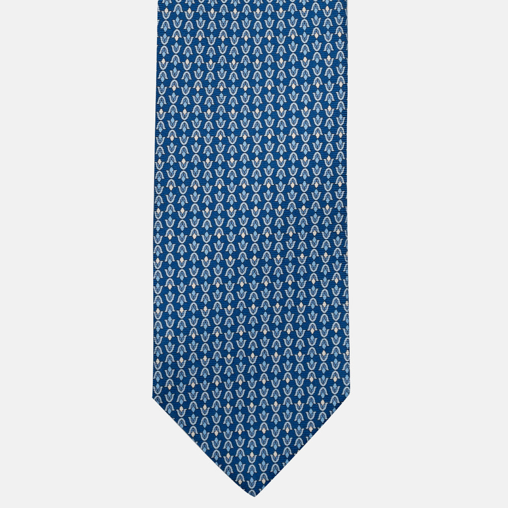 3-Fold Silk Tie, Floral Pattern, Light Blue - JA056338-3