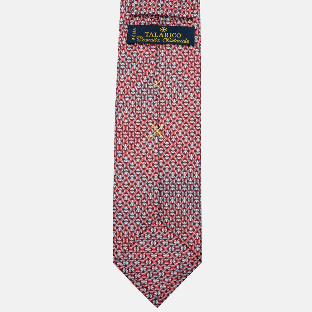 3-Fold Silk Tie, Geometric Pattern, Bordeaux - JA056334-3