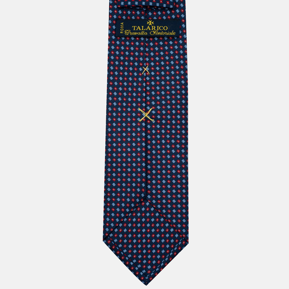 3-Fold Silk Tie, Micro Pattern, Blue and Red - JA056673-3